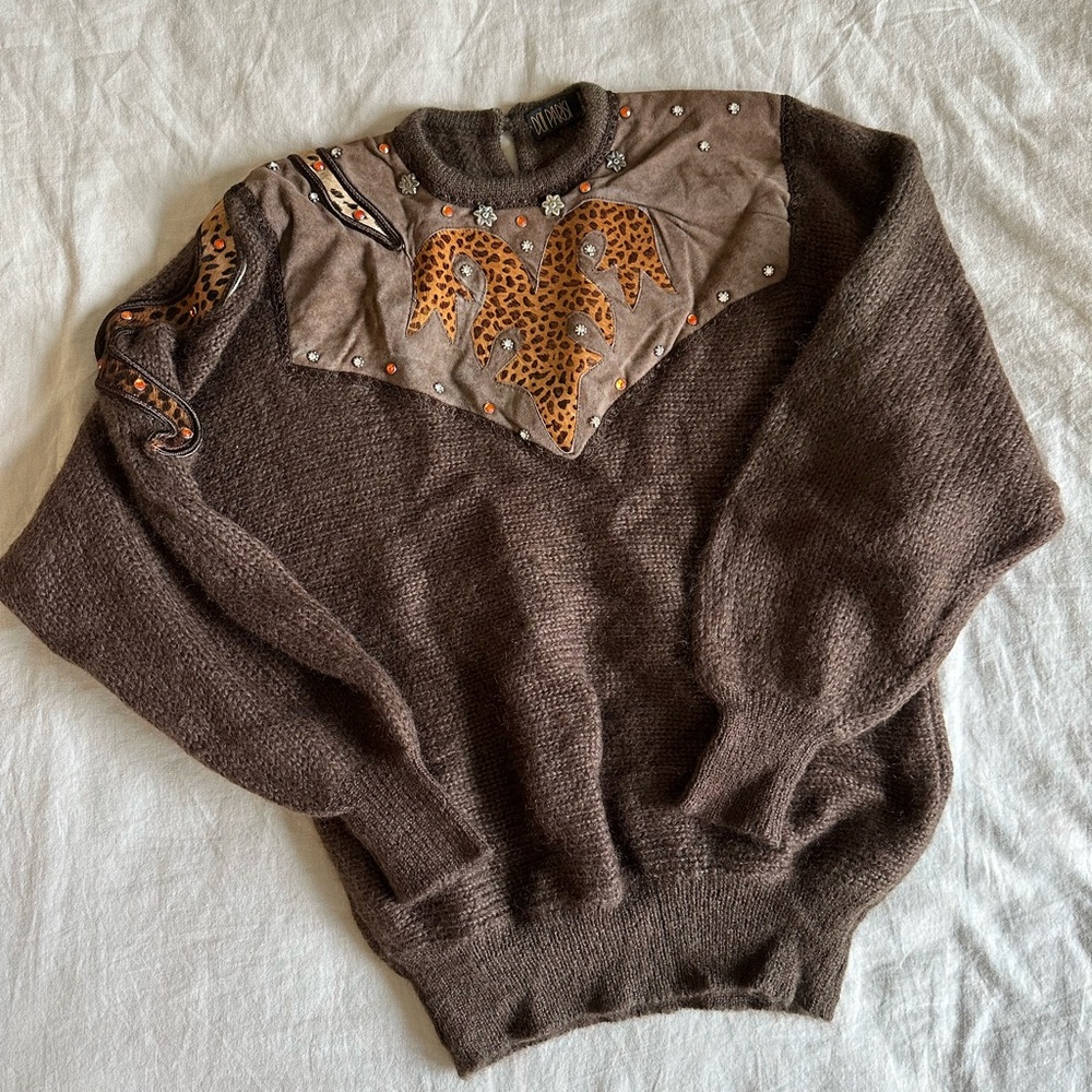 Vintage DOI PARISI Knit/Suede Mixed Material Sweater - Made in Italy